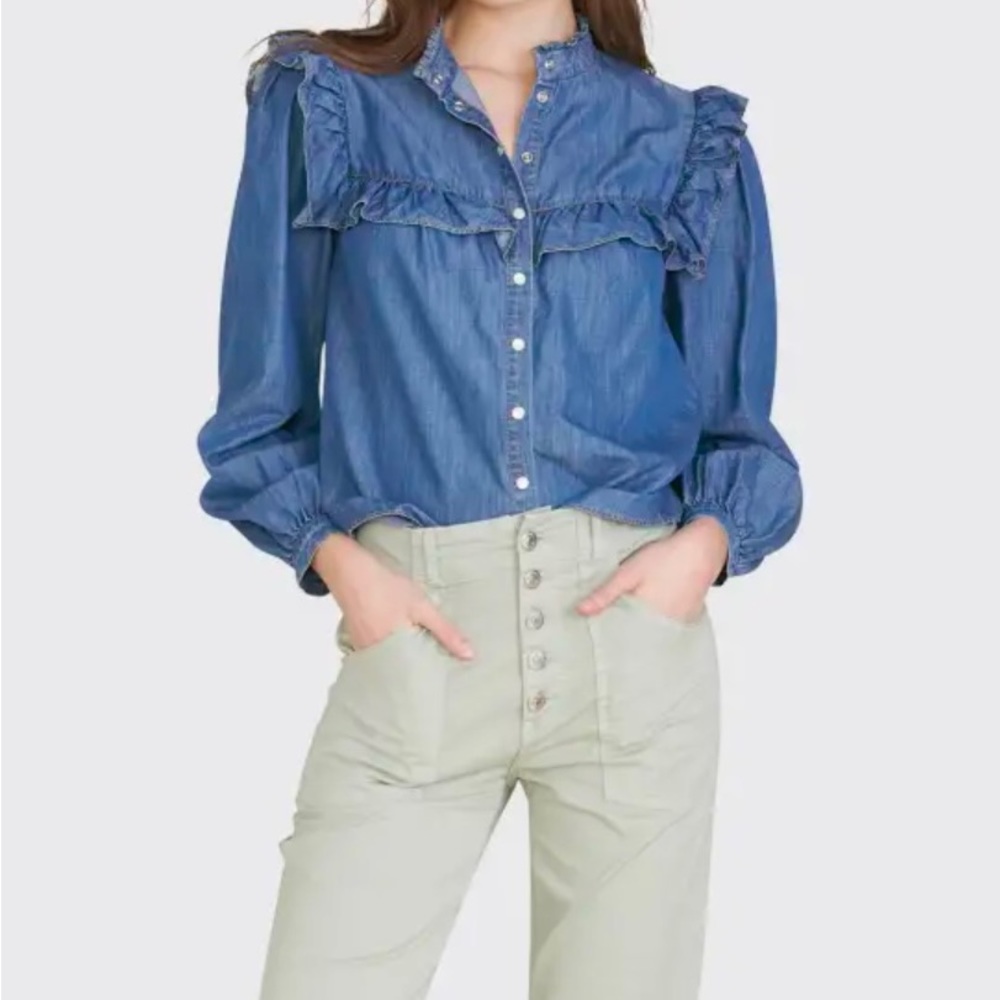 Ruffle chambray top by Veronica Beard.